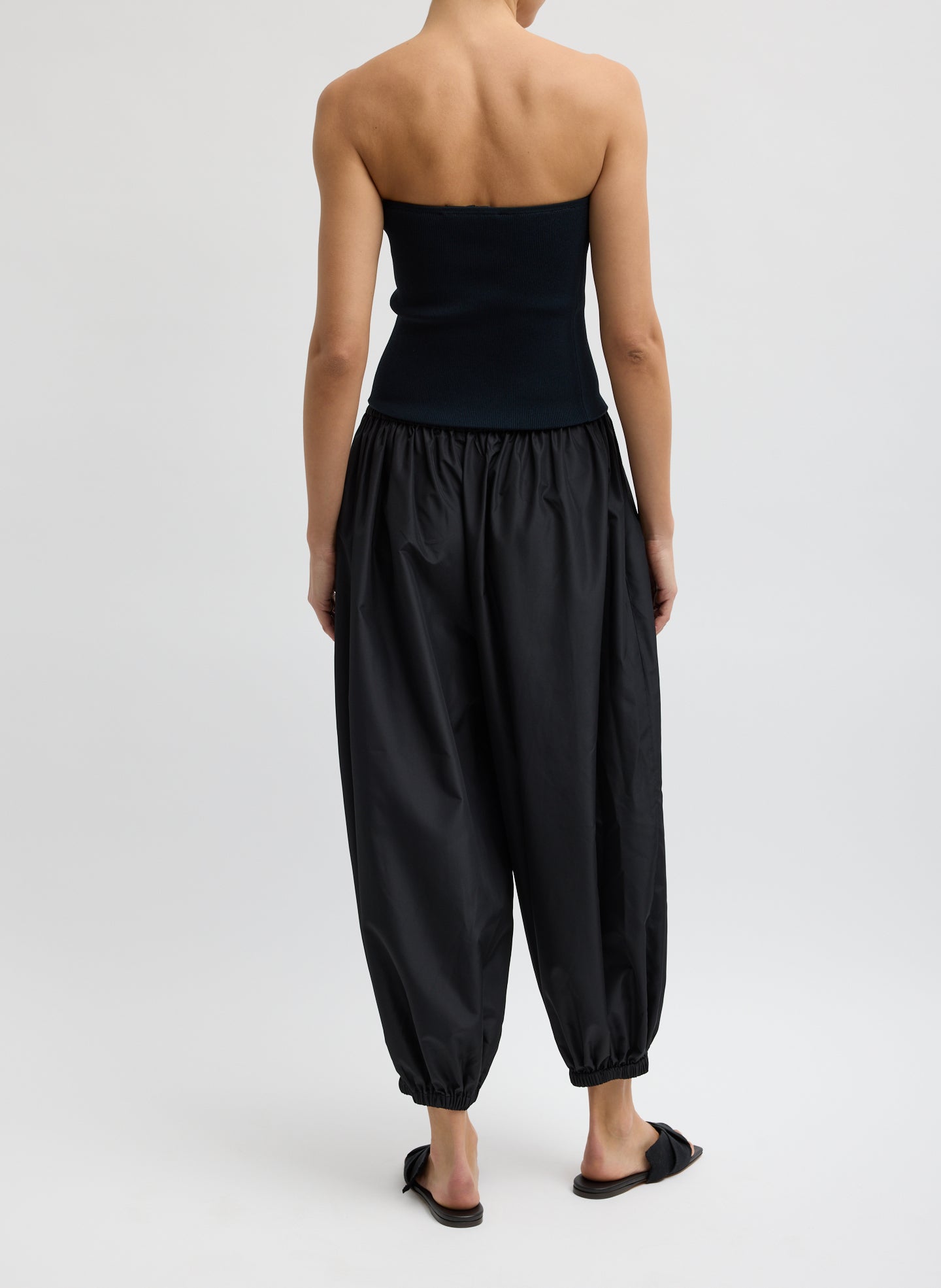 Black Summer Nylon Zeppelin Balloon Pant - lounge pant, back view on model