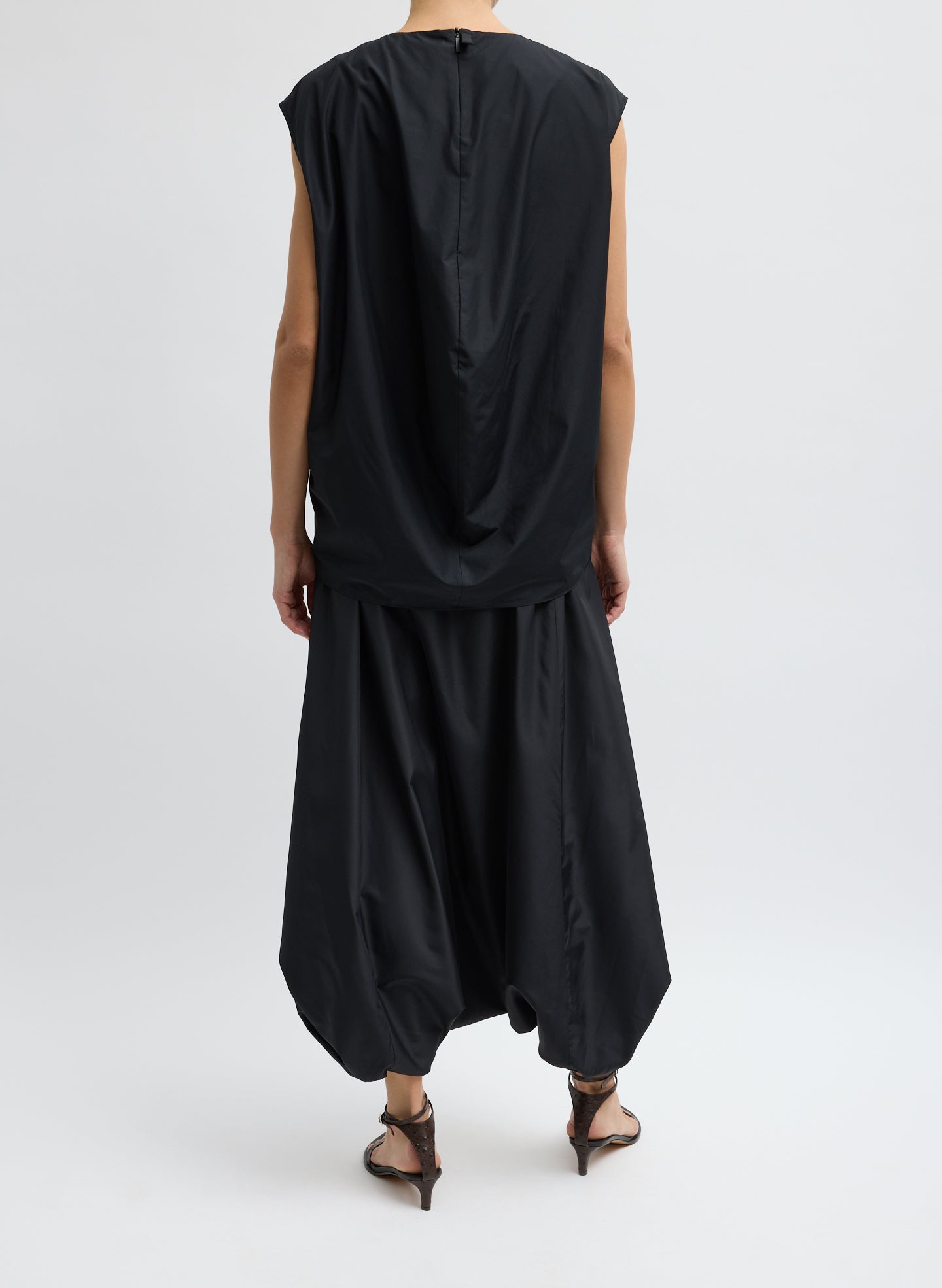 Black Summer Nylon Jalouise Midi Skirt - back view on model