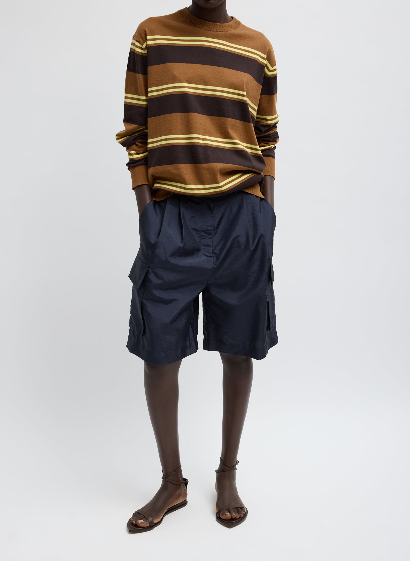 Crispy Nylon Stella Short - Navy Crispy Nylon Stella Cargo Short - front view on model