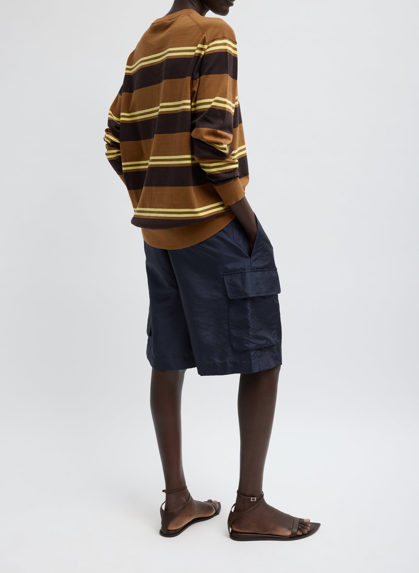 Navy Crispy Nylon Stella Cargo Short - side view on model