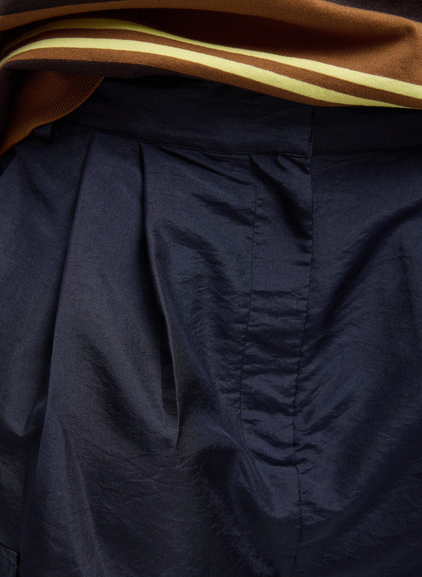 Navy Crispy Nylon Stella Cargo Short - closeup of fabric