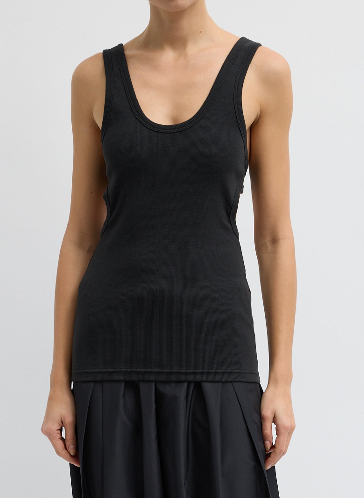 Ribbed Racerback Tank - Black Ribbed Racerback Tank Top - front view on model