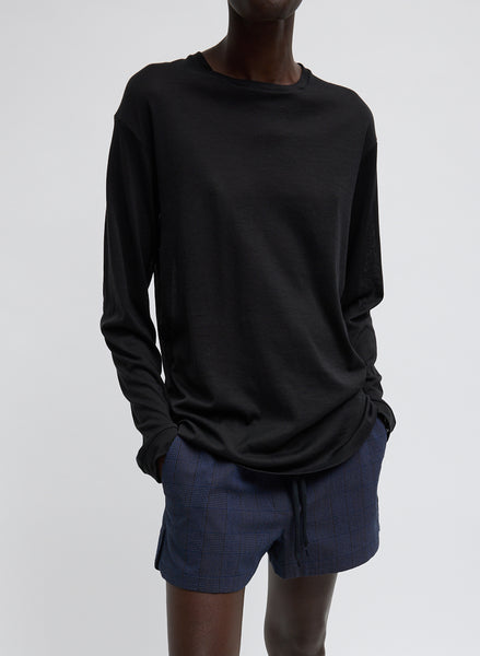 SEE SEE　BASIC LS TEE KNIT SEW BLACK M Sheer Crepe Knit Crewneck Unisex Long Sleeve T-Shirt – Tibi Official