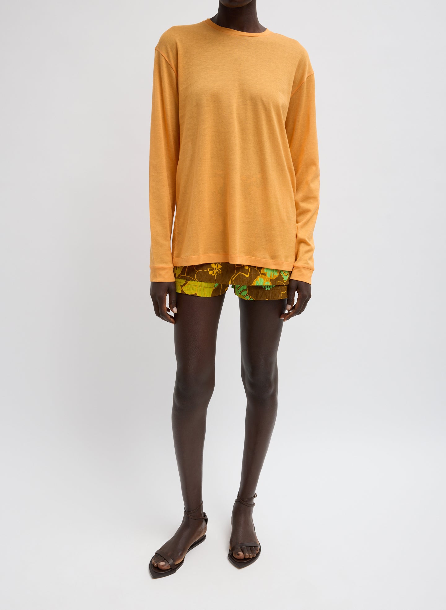 Layered Sheer Long T-shirts イエロー Sheer Crepe Knit Crewneck Unisex Long Sleeve T-Shirt – Tibi Official