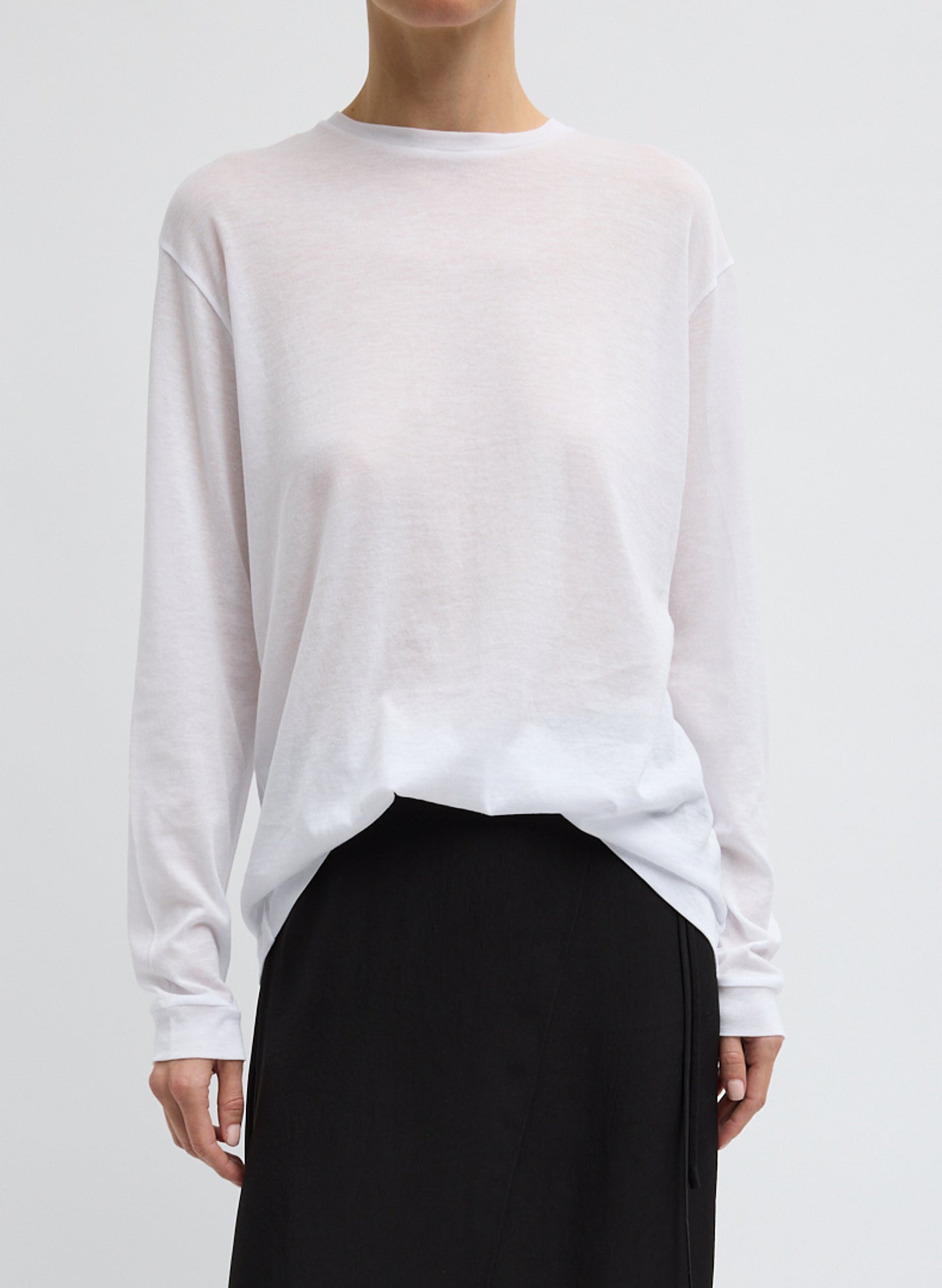 Sheer Crepe Knit Crewneck Unisex Long Sleeve T-Shirt – Tibi Official