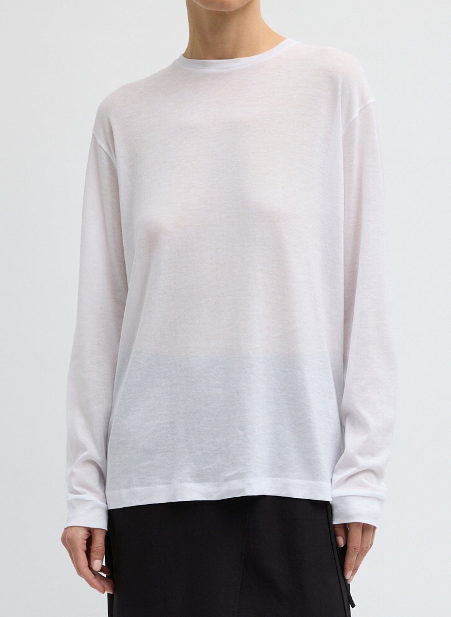 【オフホワイト（15）】SHEER LONG SLEEVE KNIT UNISEX Women See Through T-Shirt Crew Neck Sheer Mesh Knit Sweater Solid