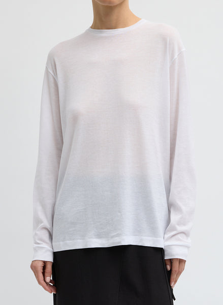Sheer Crepe Knit Crewneck Unisex Long Sleeve T-Shirt – Tibi Official