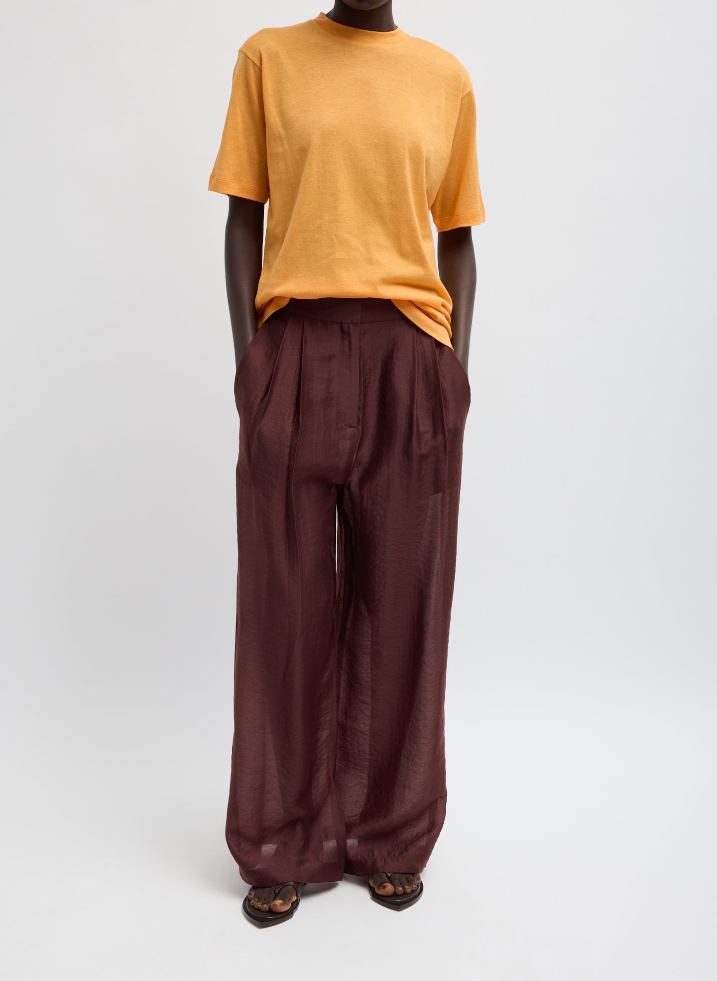 Summer Voile Stella Pant With Slit Detail - Russet Brown Summer Voile Stella Pant with Slit Detail - front view on model