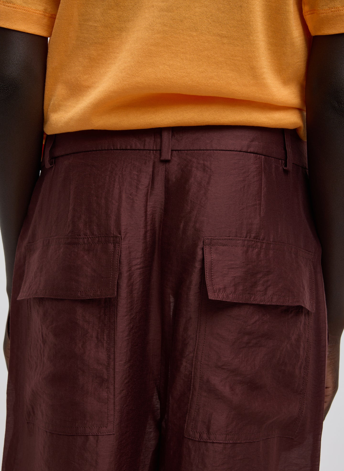 Russet Brown Summer Voile Stella Pant with Slit Detail - closeup of back pockets
