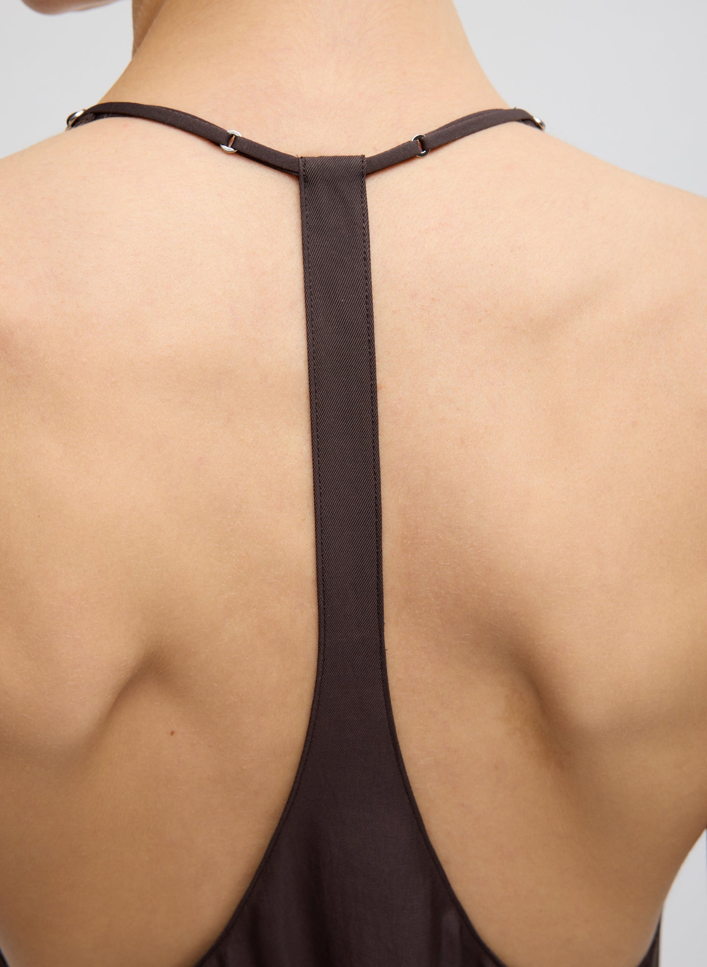 Chocolate Brown Summer Slip Wrap Dress - closeup of back