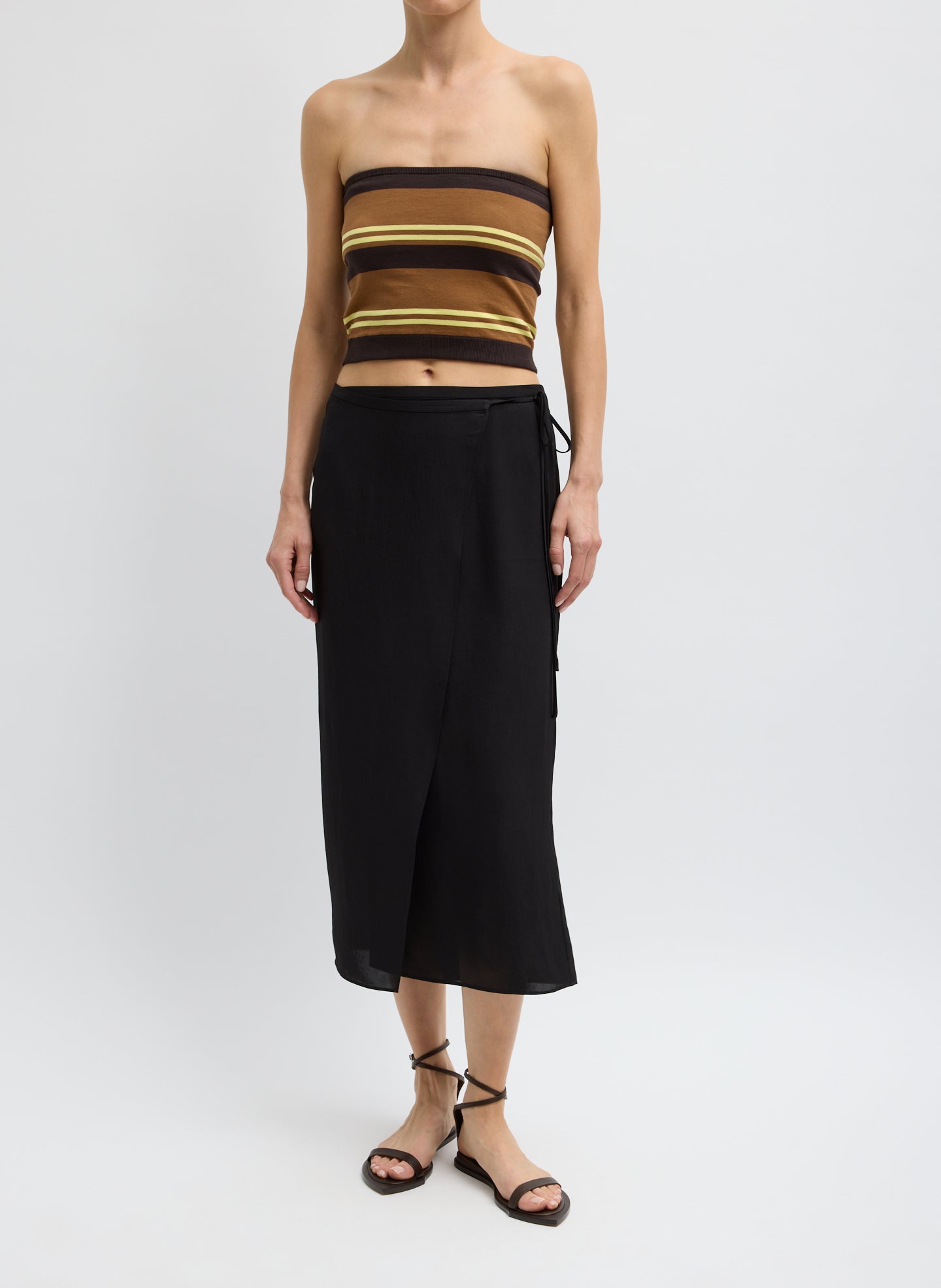 Summer Slip Wrap Skirt - Black Summer Slip Wrap Skirt - midi skirt, front view on model