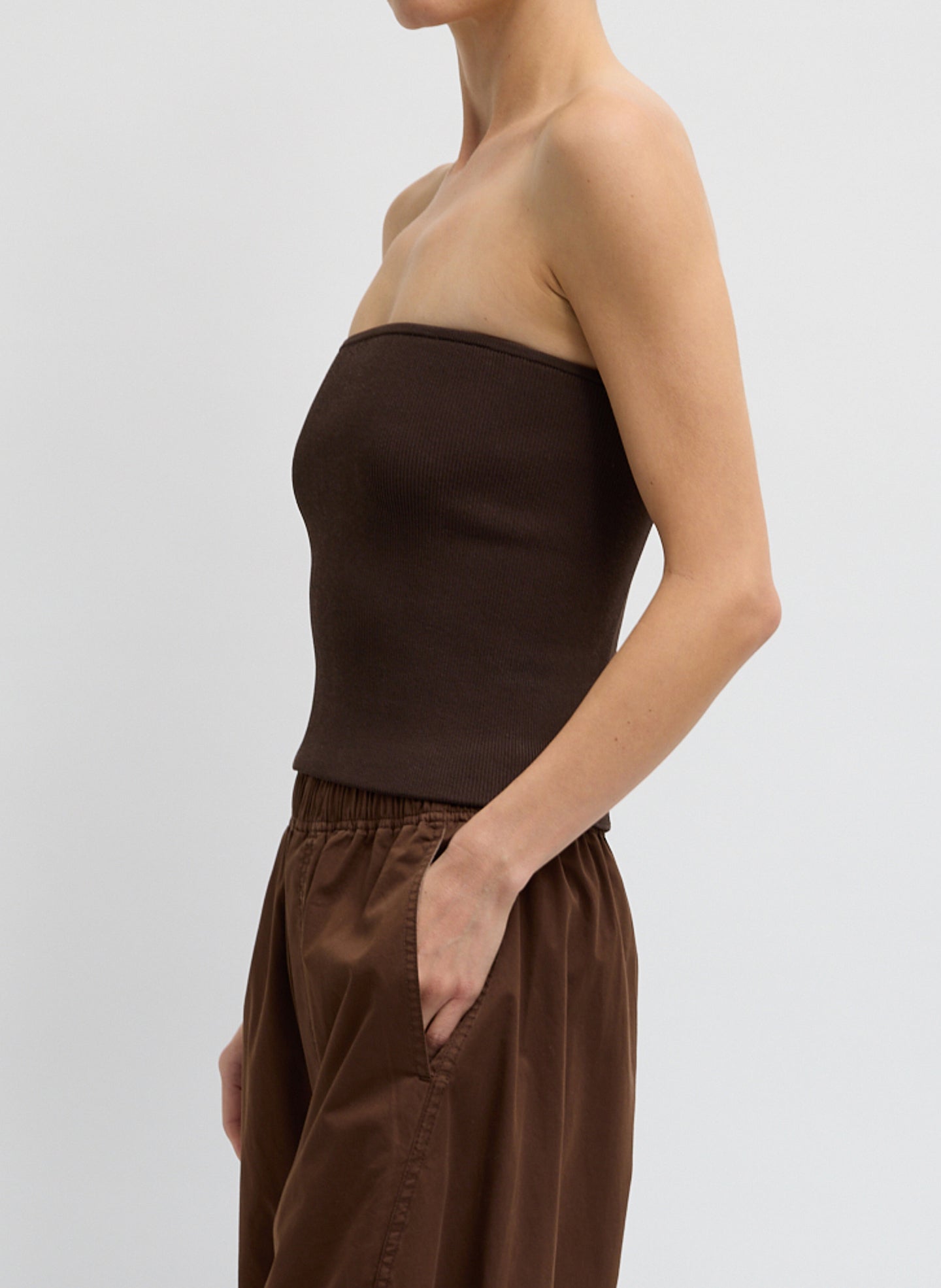 Ribbed Sweater Tube Top - Hickory Brown / L / U126SV6554 Ribbed Sweater Tube Top - Hickory Brown / L / U126SV6554