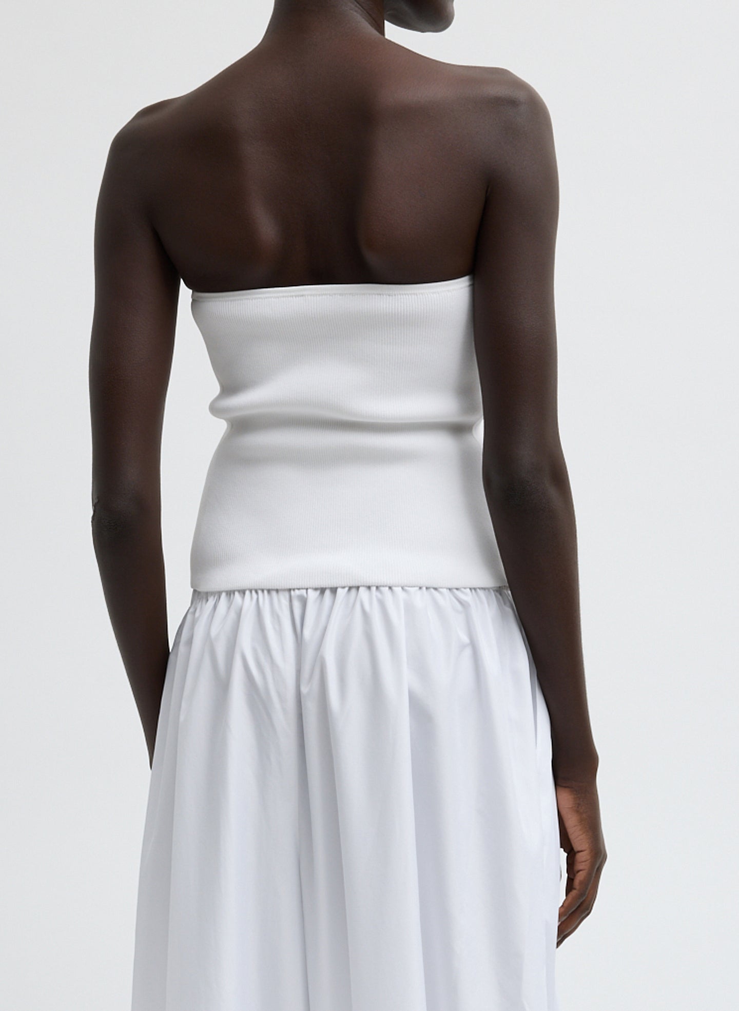 White Ribbed Sweater Tube Top - back view on model