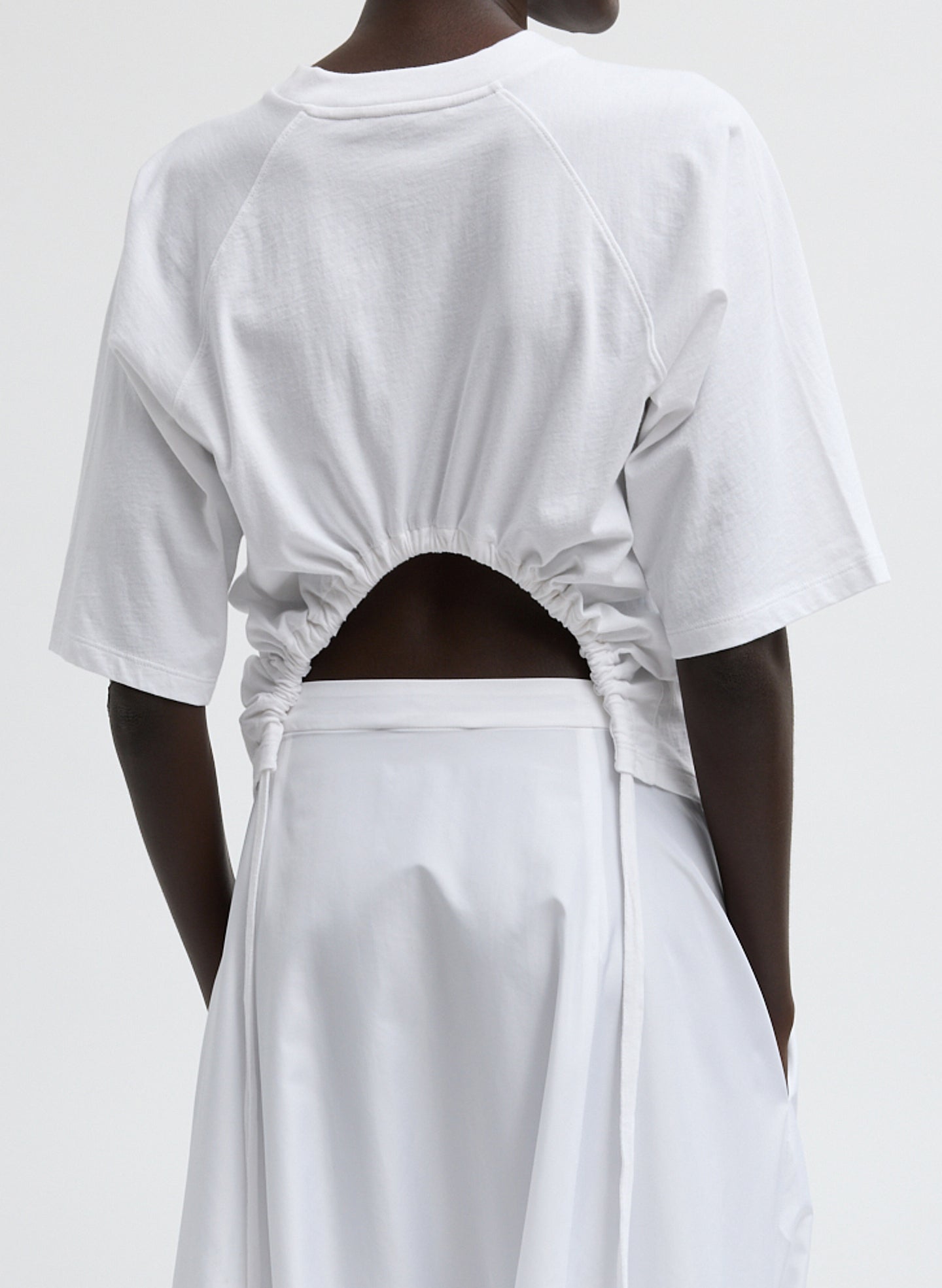 White Short Sleeve Shirred Back T-Shirt - back view on model