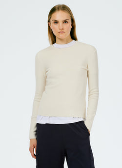 Double Faced Cashmere Mini Long Sleeve Pullover Cream-1
