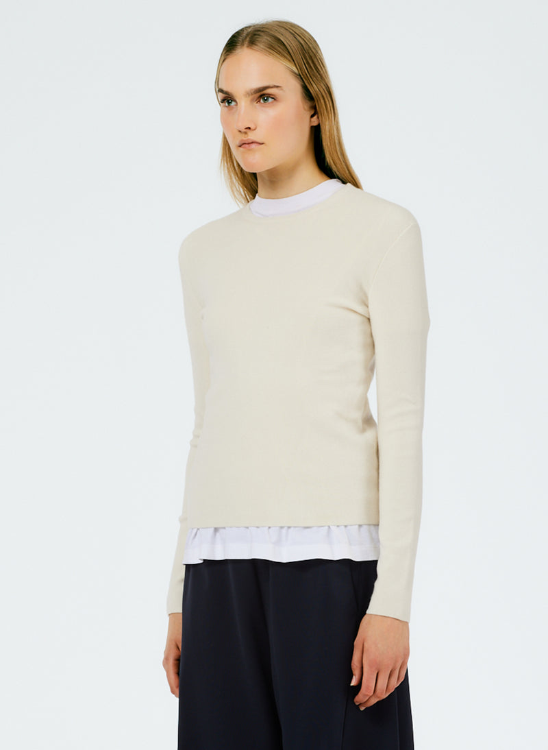Double Faced Cashmere Mini Long Sleeve Pullover Cream-2