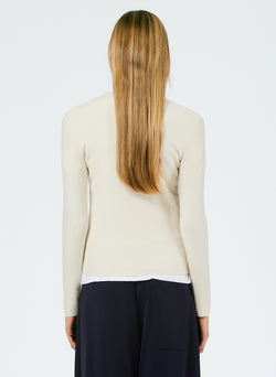 Double Faced Cashmere Mini Long Sleeve Pullover Cream-3