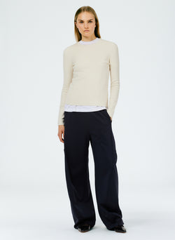 Double Faced Cashmere Mini Long Sleeve Pullover Cream-4