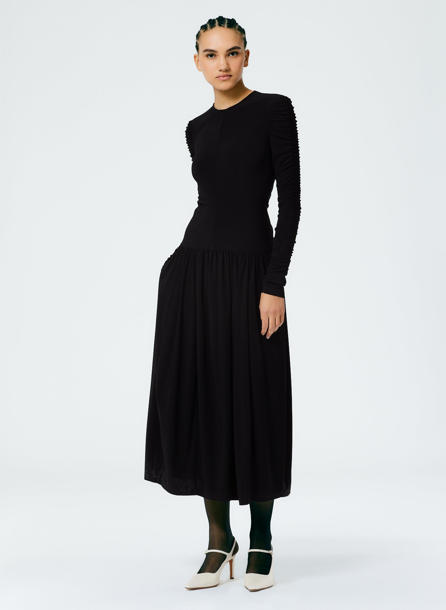 Drapey Jersey Ruched Dress - Black-1