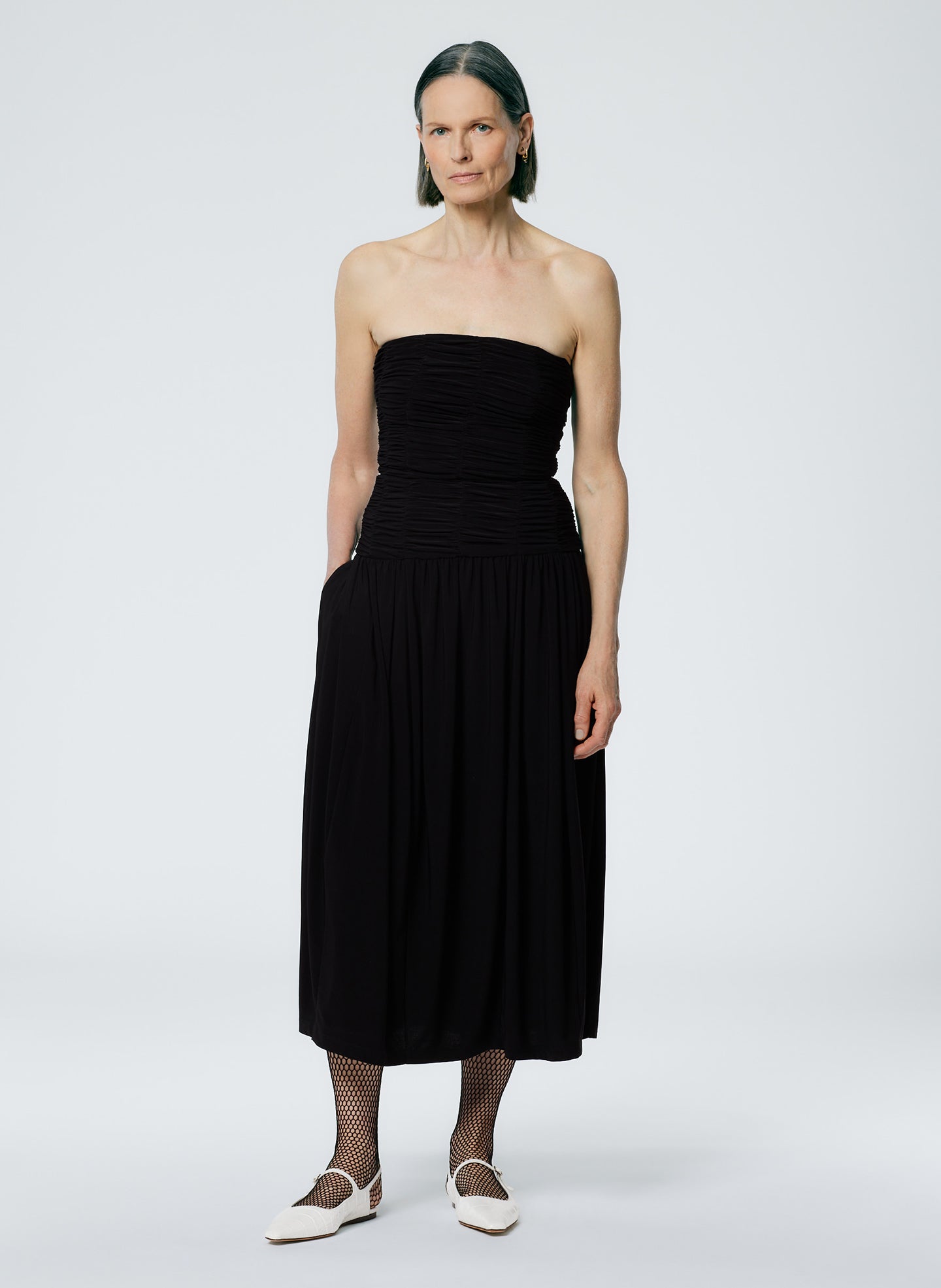 Drapey Jersey Ruched Strapless Dress - Black-1