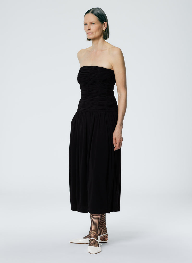 Drapey Jersey Ruched Strapless Dress Black-2