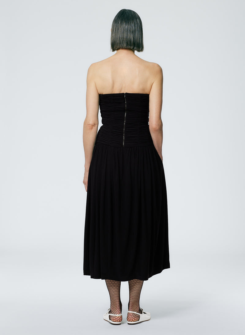 Drapey Jersey Ruched Strapless Dress Black-3