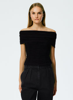 Drapey Jersey Ruched Strapless Top Black-2