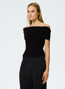 Drapey Jersey Ruched Strapless Top Black-3