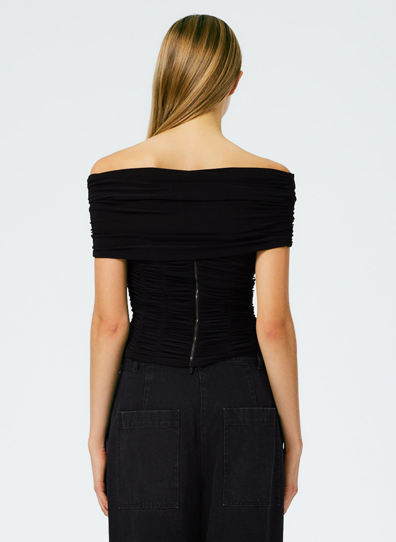 Drapey Jersey Ruched Strapless Top Black-4