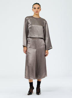 Sion Satin Godet Midi Skirt Slate Grey-1