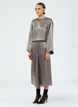 Sion Satin Godet Midi Skirt Slate Grey-2