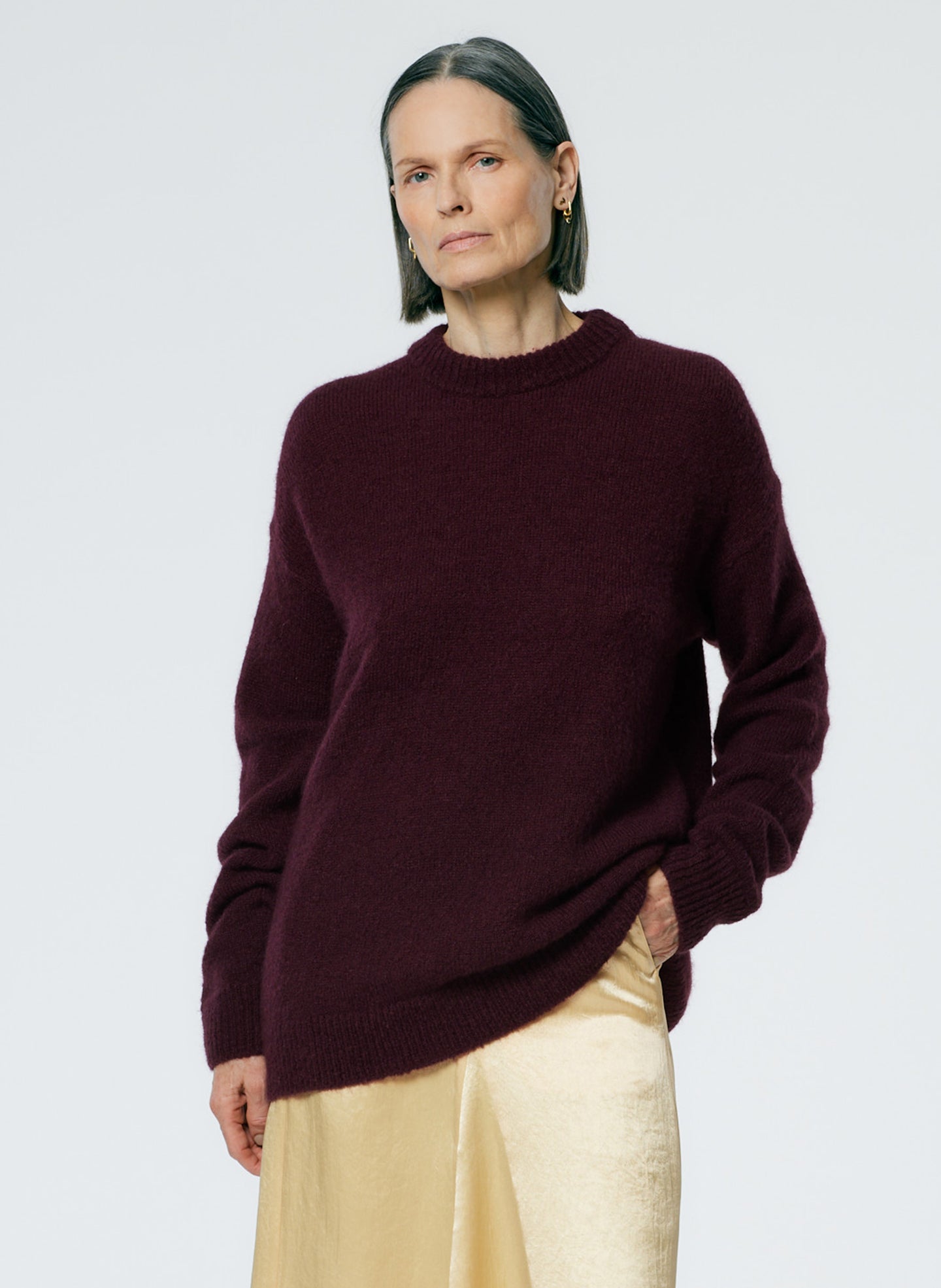 Soft Mohair Crewneck Easy Pullover - Garnet-1