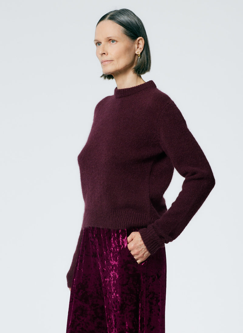 Soft Mohair Shrunken Crewneck Pullover Garnet-2