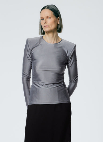 Micro Jersey Shoulderpad Fitted Crewneck Top – Tibi Official