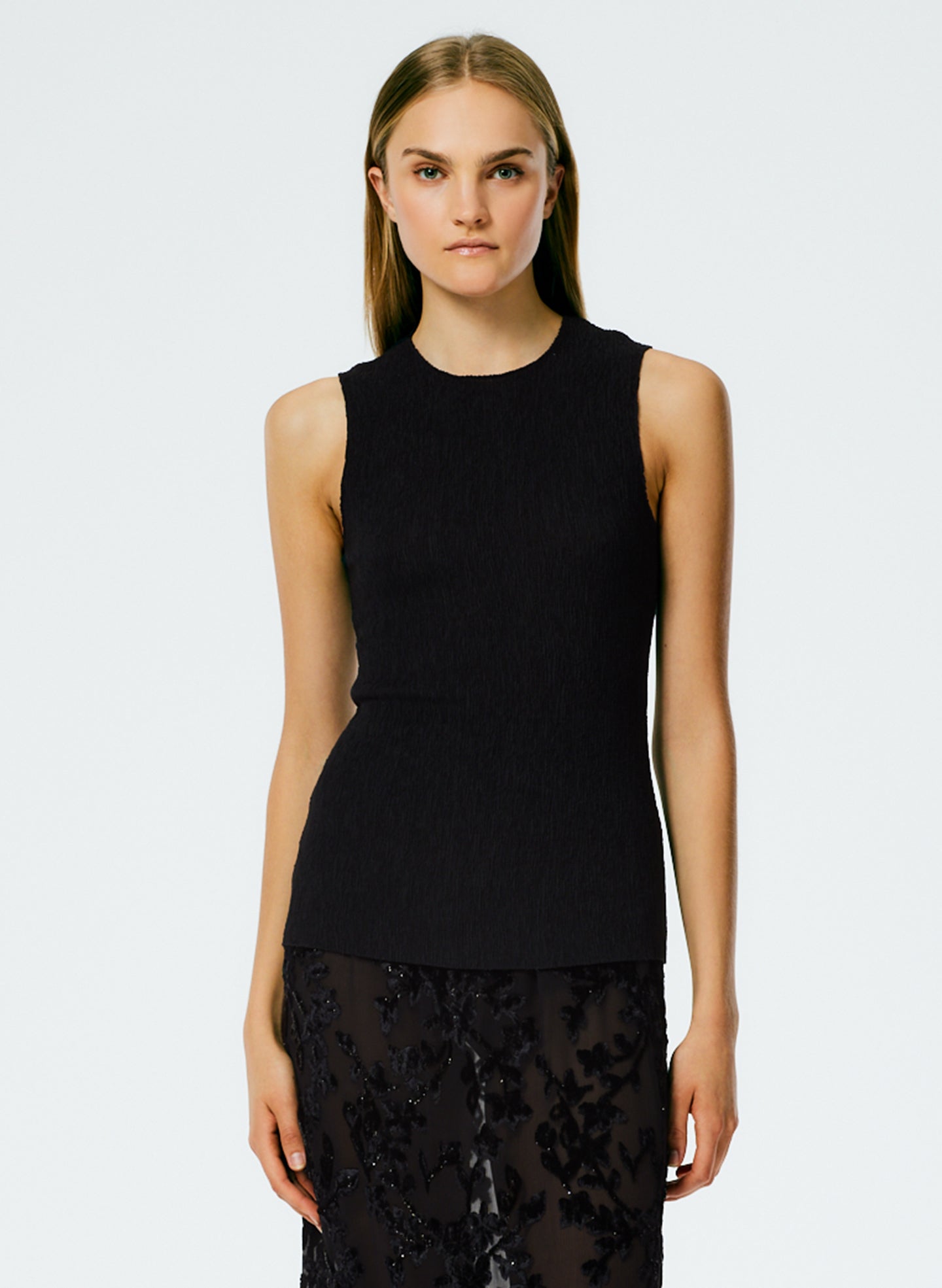 Sage Crinkle Lyocell Fitted Tank - Black-1