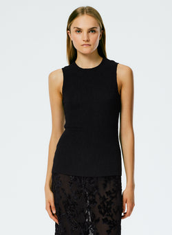 Sage Crinkle Lyocell Fitted Tank Black-1