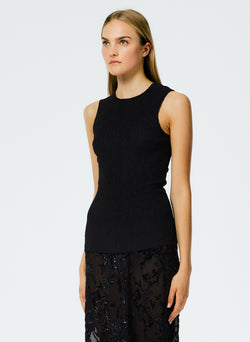Sage Crinkle Lyocell Fitted Tank Black-2