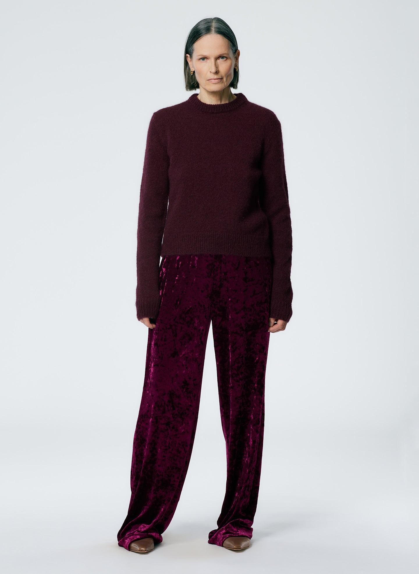 Stretch Velvet Wide Leg Pull On Pant - Garnet-1