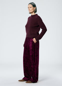 Stretch Velvet Wide Leg Pull On Pant Garnet-2