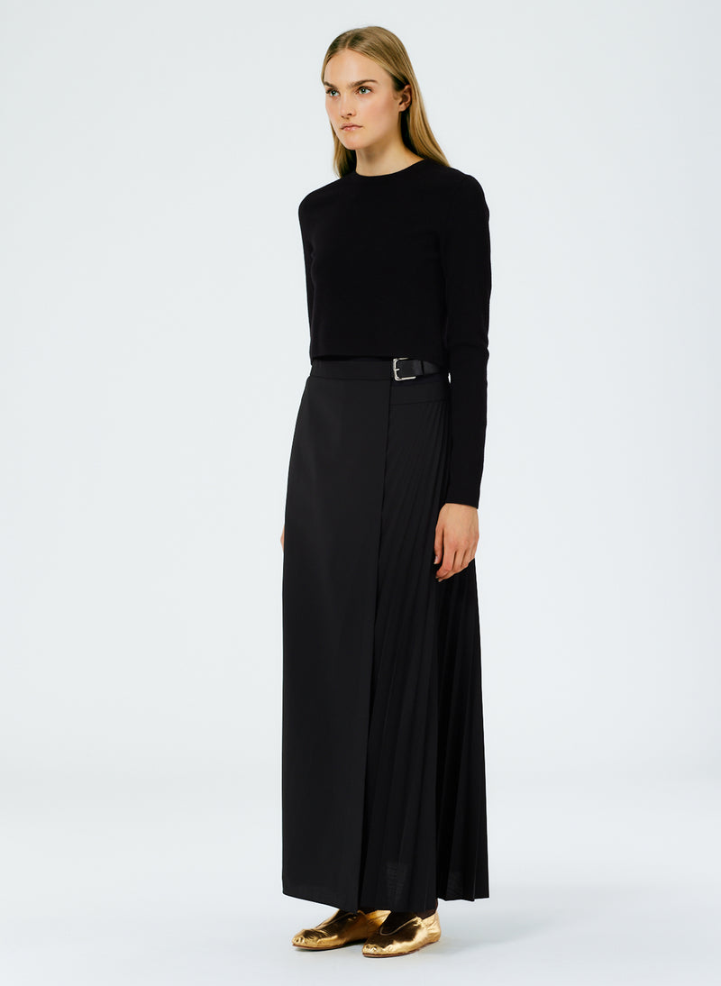 Tropical Wool Pleated Leather Belt Maxi Skirt – Tibi Official