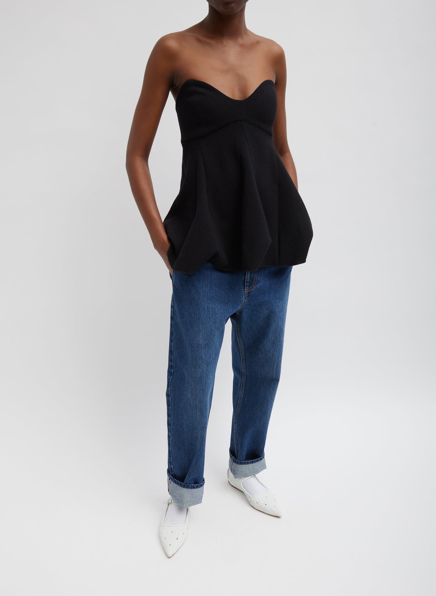 Melee Crepe Strapless Top - Black-1