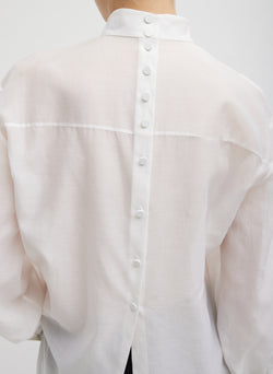 Silk Cotton Shirred Neck Blouse White-4