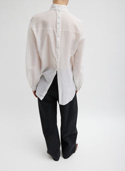 Silk Cotton Shirred Neck Blouse White-5