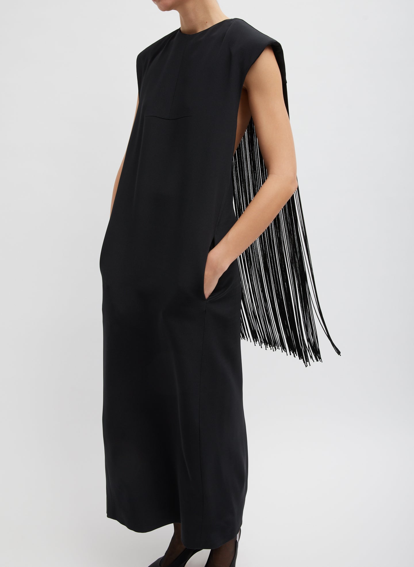 4-Ply Silk Fringed Dress - Black-1