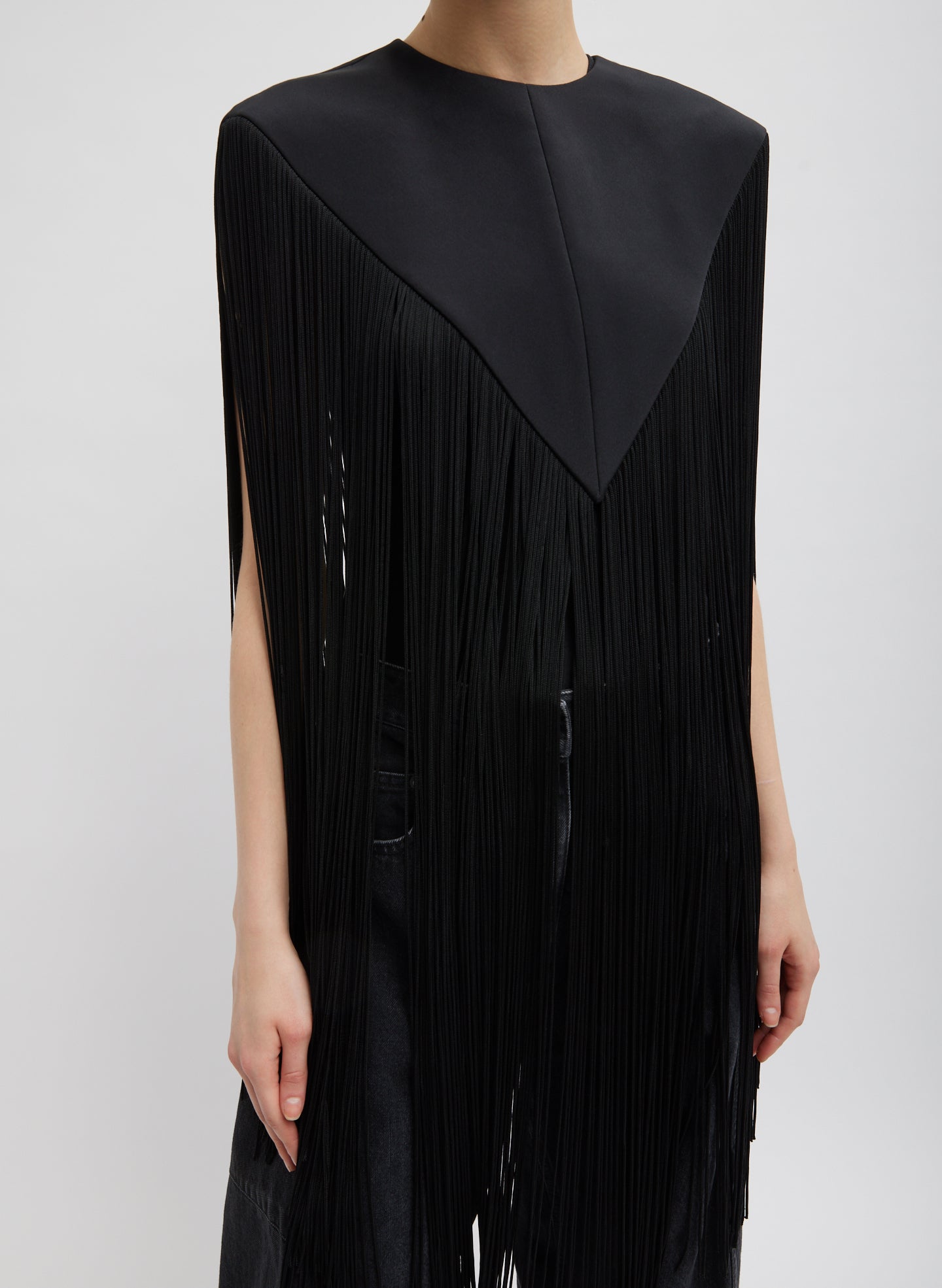 4-Ply Silk Fringe Cape - Black-1