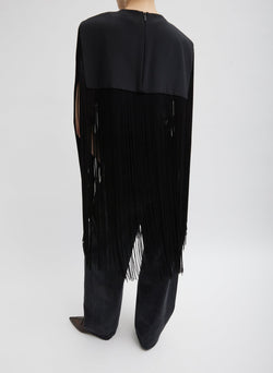 4-Ply Silk Fringe Cape Black-8