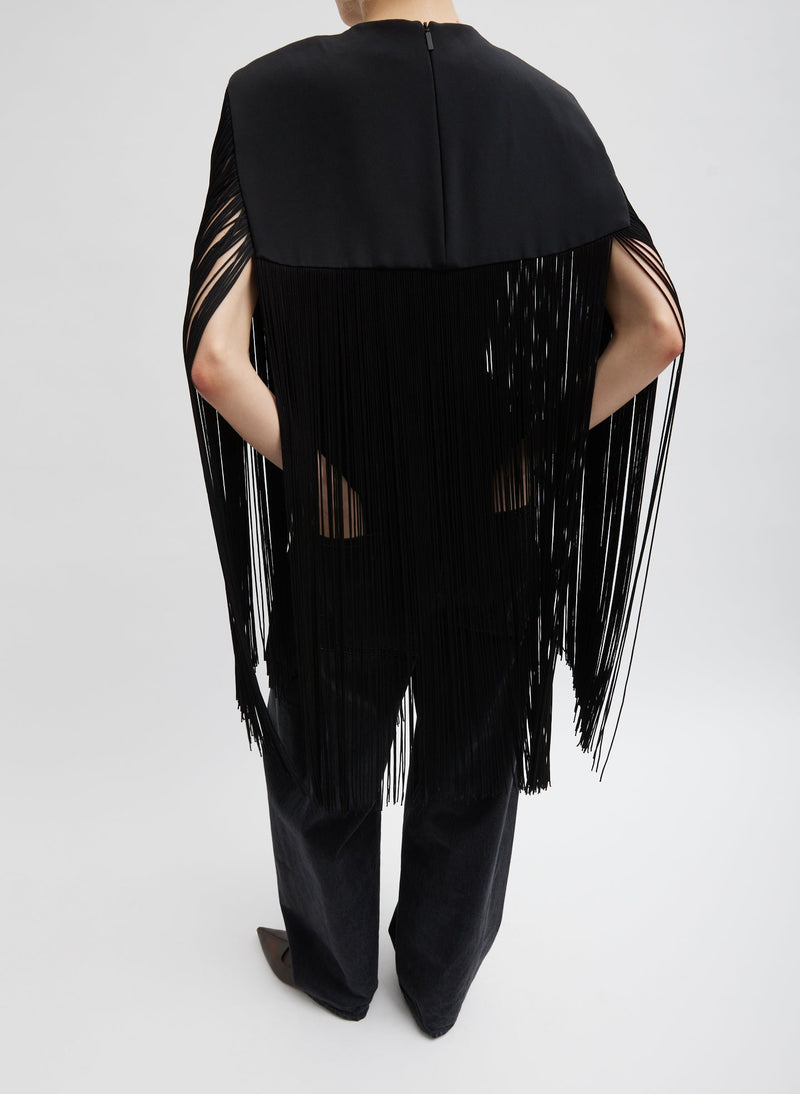 4-Ply Silk Fringe Cape Black-7