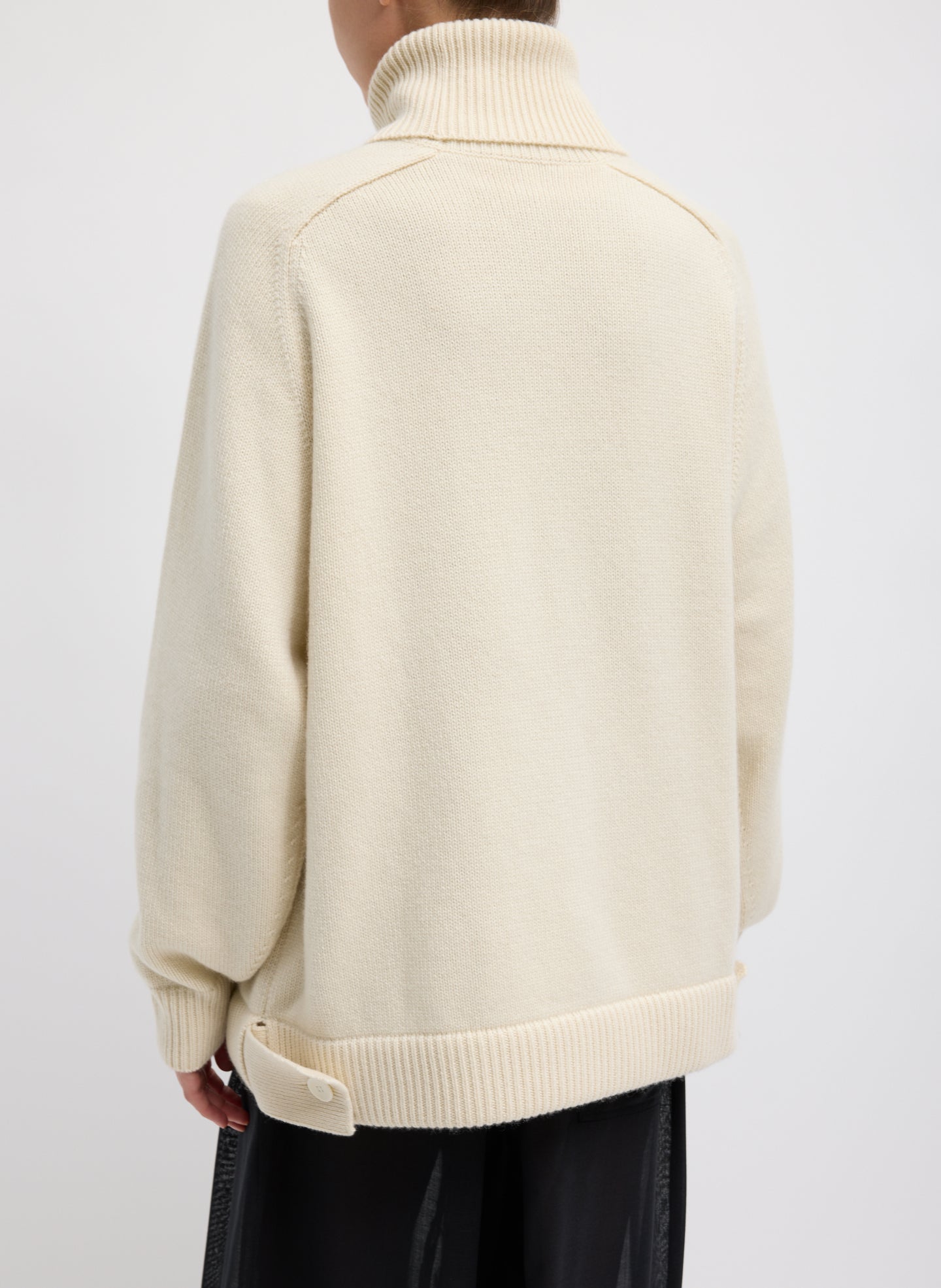 Ivory Cashmere Turtleneck Oversized Pullover Sweater - back view on model