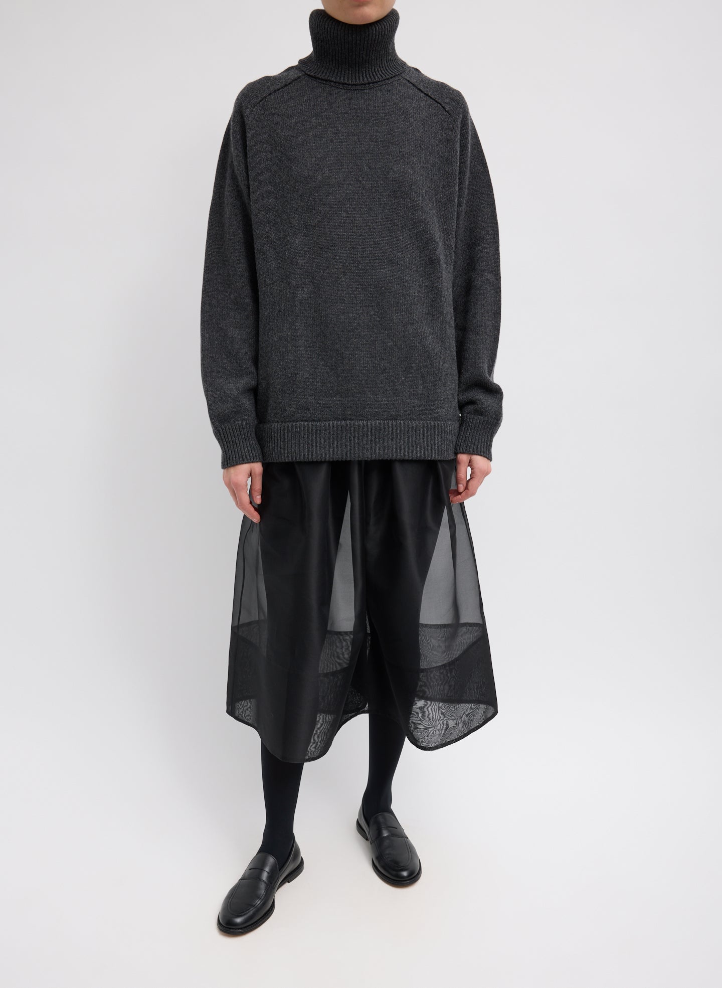 Grey Cashmere Turtleneck Oversized Pullover Sweater - full look, front view on model