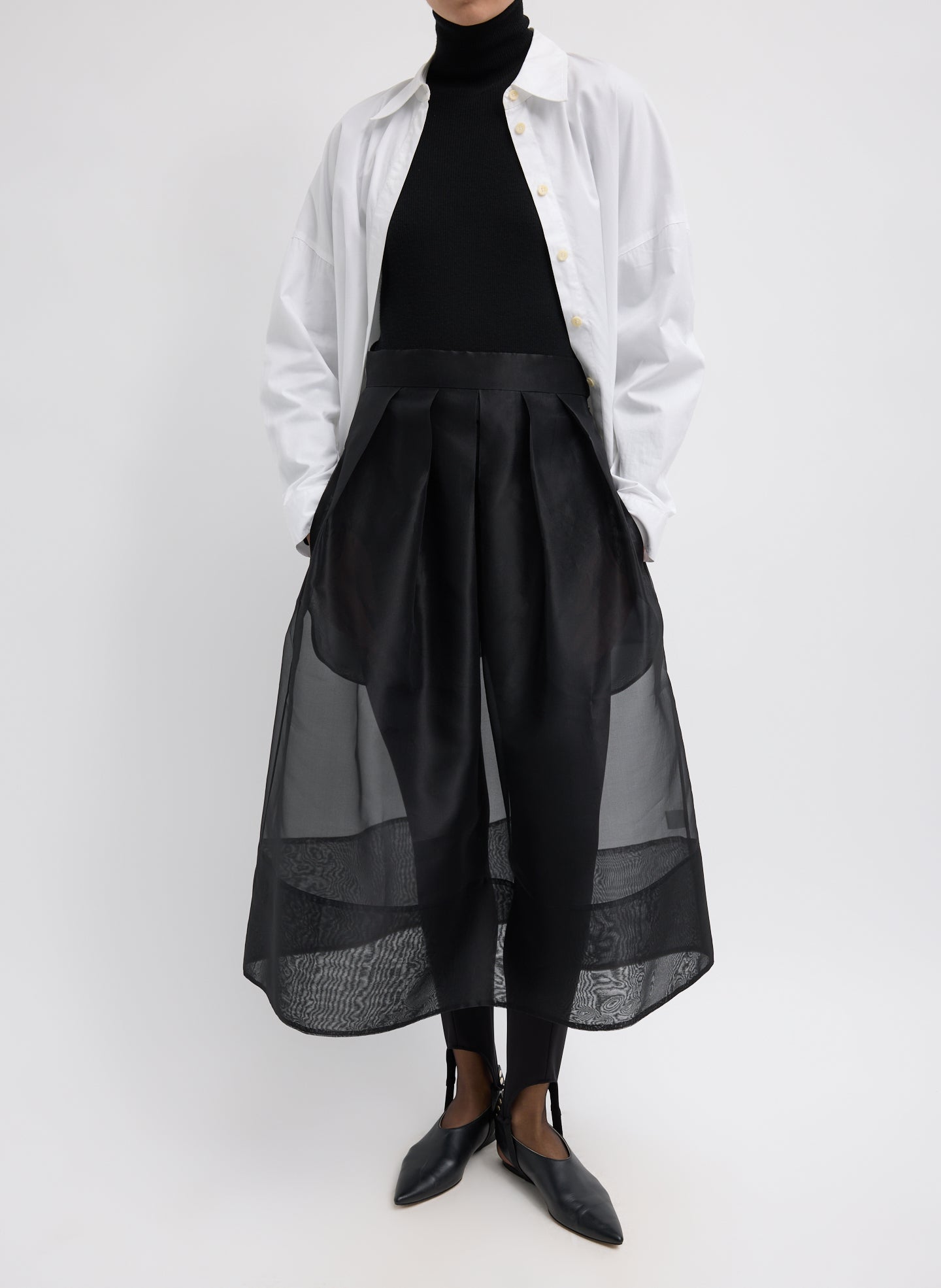 Black Organza Full Skirt - full look, front view on model